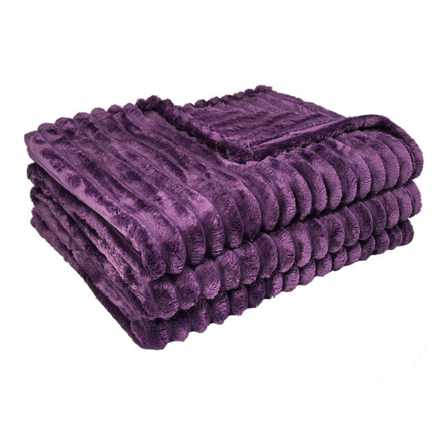 Ribbed Throws Fleece Blanket Chunky Cord Faux Fur Large Size Sofa Bed Corded