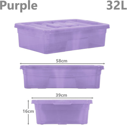 30 Litre Underbed Plastic Storage Boxes with lids, heavy duty, stackable boxes, Drawer Organiser Container Case