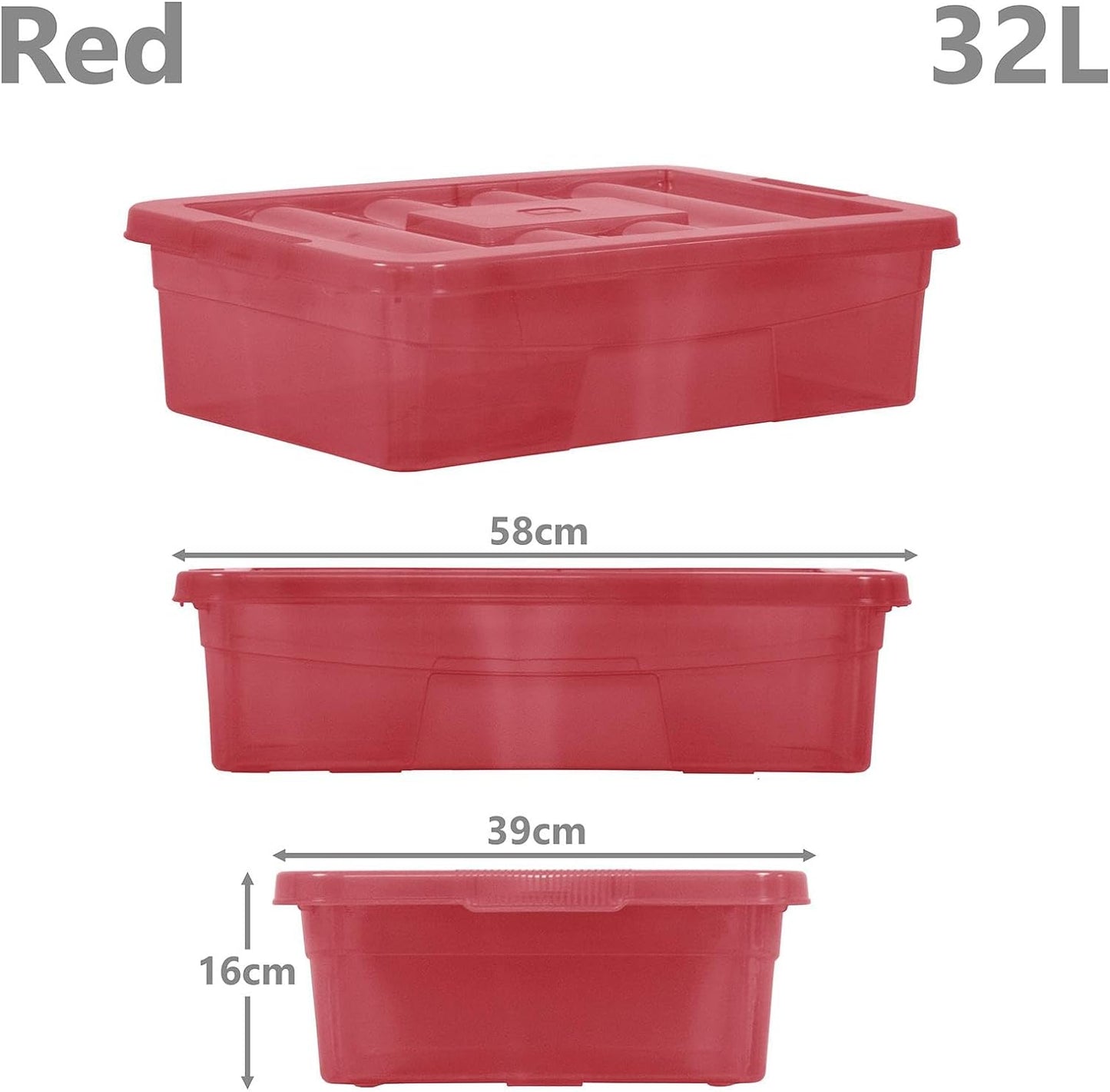 30 Litre Underbed Plastic Storage Boxes with lids, heavy duty, stackable boxes, Drawer Organiser Container Case