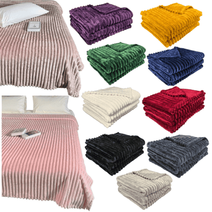 Ribbed Throws Fleece Blanket Chunky Cord Faux Fur Large Size Sofa Bed Corded