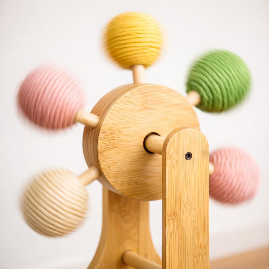 Sisal Cat Scratcher with Rotating Ball – Wooden Interactive Scratching Post for Indoor Cats