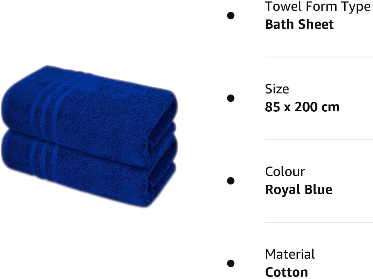 Pack of 2 Extra Large Jumbo Bath Sheets - Beach Towels 100% Cotton  Huge Size (85 x 200 cm)