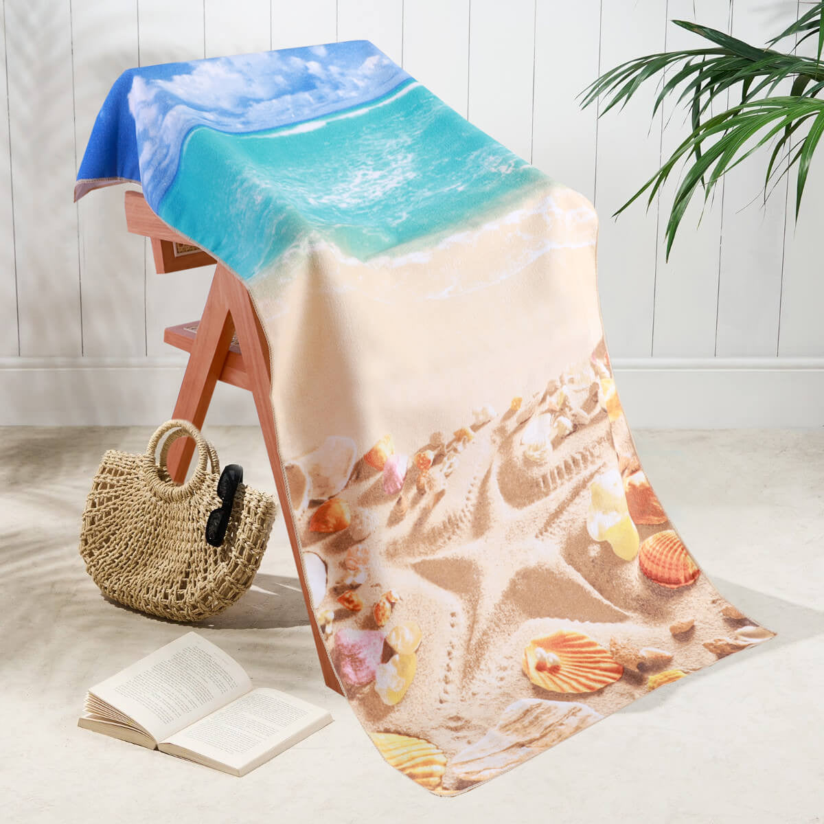 Sand Starfish Design Microfibre Beach Towel 70x150cm coastal starfish pattern quick-dry sand-free