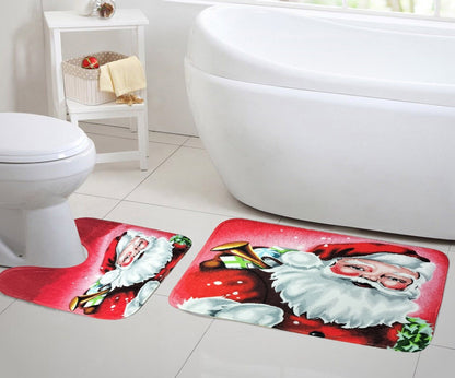 New Christmas Festive Pattern Memory Foam 2 Pieces Bath Mat and Pedestal Mat Set Anti Slip Extra Absorbent Super Soft Regular Size