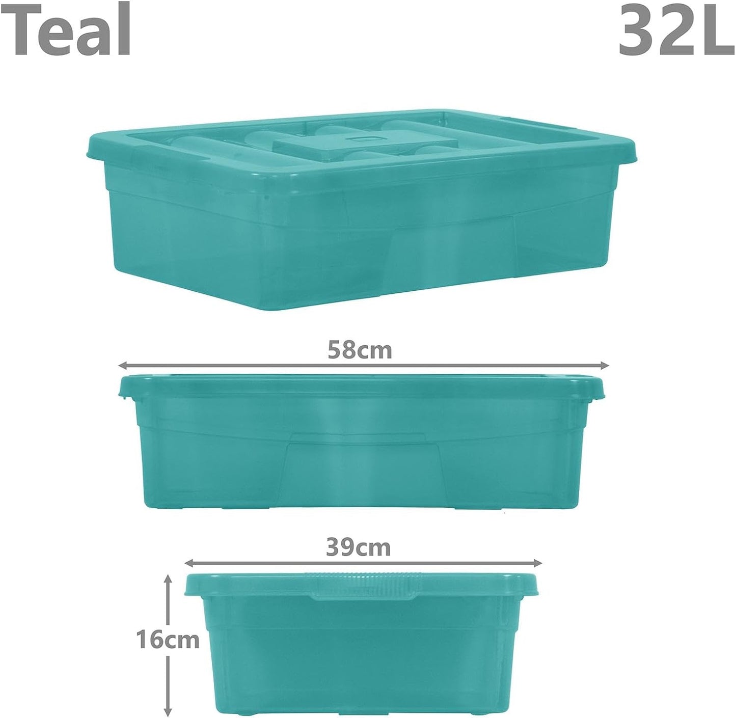 30 Litre Underbed Plastic Storage Boxes with lids, heavy duty, stackable boxes, Drawer Organiser Container Case