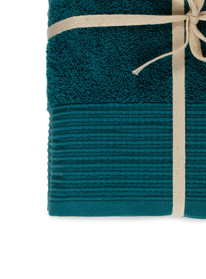 Blue Lagoon 100% Pure Organic Cotton Bath Towel styled shot 630 GSM
