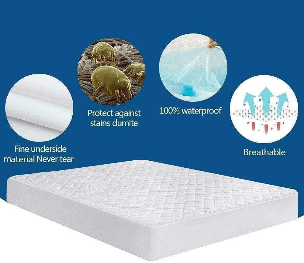 Quilted Waterproof Mattress Protector - Fits Mattresses up to 40cm Deep - Anti Allergy & Breathable, White, Mattress Cover - Prevents Mattress from Ripping