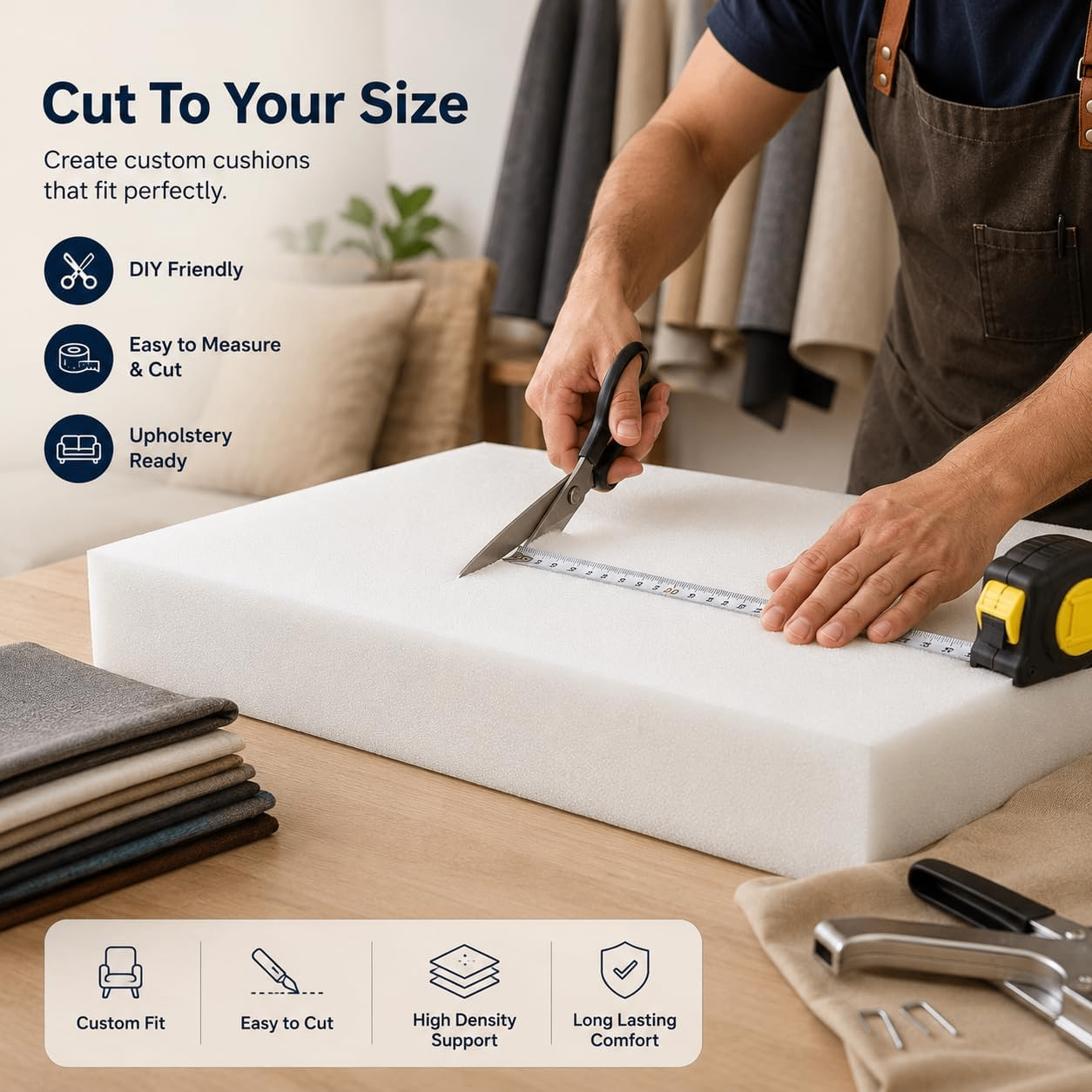 High Density Upholstery Foam Sheet Cut to Any Size Cushions Seat Pads Sofa