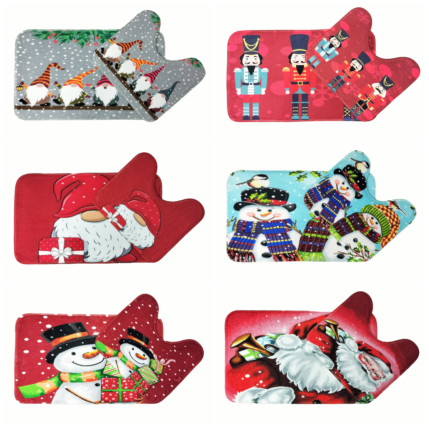 New Christmas Festive Pattern Memory Foam 2 Pieces Bath Mat and Pedestal Mat Set Anti Slip Extra Absorbent Super Soft Regular Size