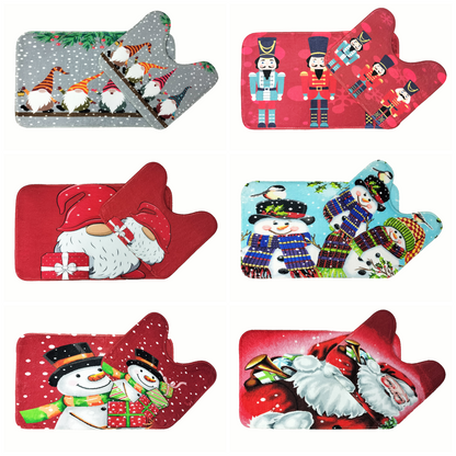 New Christmas Festive Pattern Memory Foam 2 Pieces Bath Mat and Pedestal Mat Set Anti Slip Extra Absorbent Super Soft Regular Size