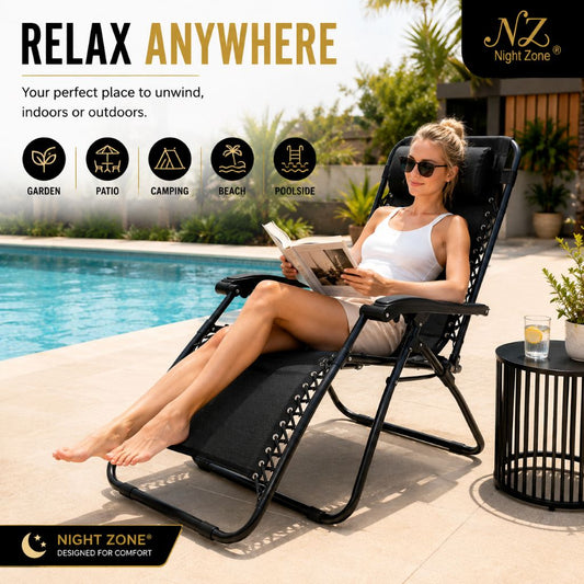 Zero Gravity Sun Lounger Chair – Folding Reclining Garden Chair | Black