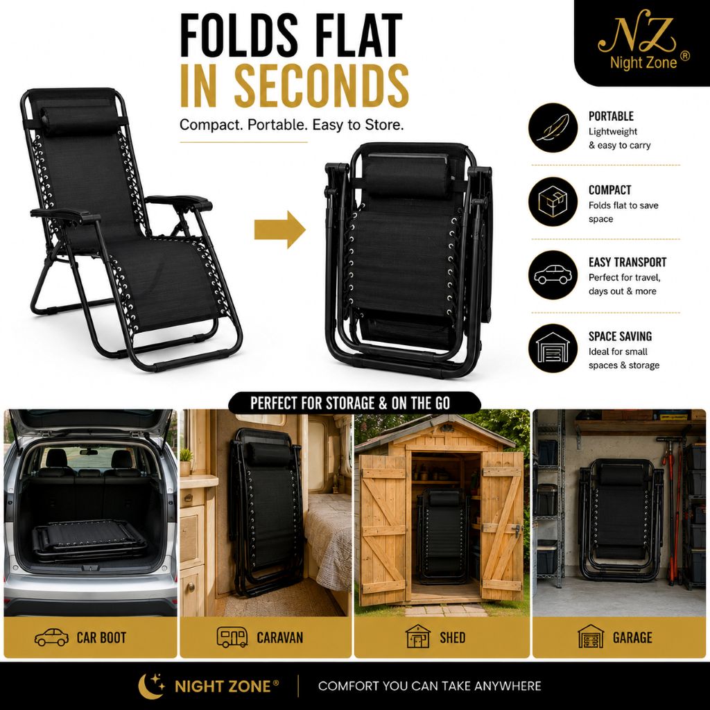 Zero Gravity Sun Lounger Chair – Folding Reclining Garden Chair | Black