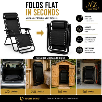 Zero Gravity Sun Lounger Chair – Folding Reclining Garden Chair | Black