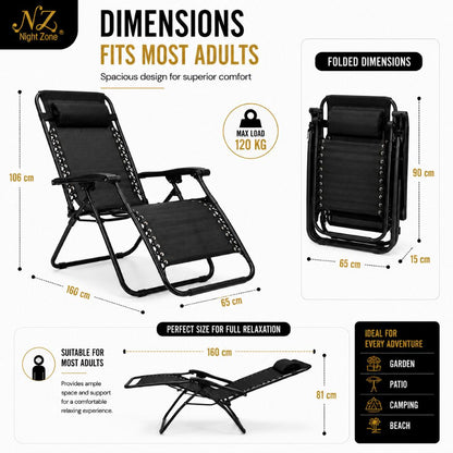 Zero Gravity Sun Lounger Chair – Folding Reclining Garden Chair | Black