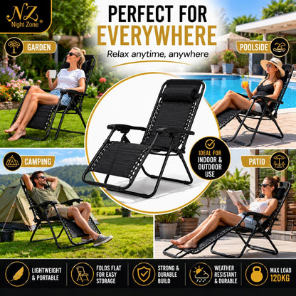 Zero Gravity Sun Lounger Chair – Folding Reclining Garden Chair | Black