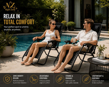 Zero Gravity Sun Lounger Chair – Folding Reclining Garden Chair | Black