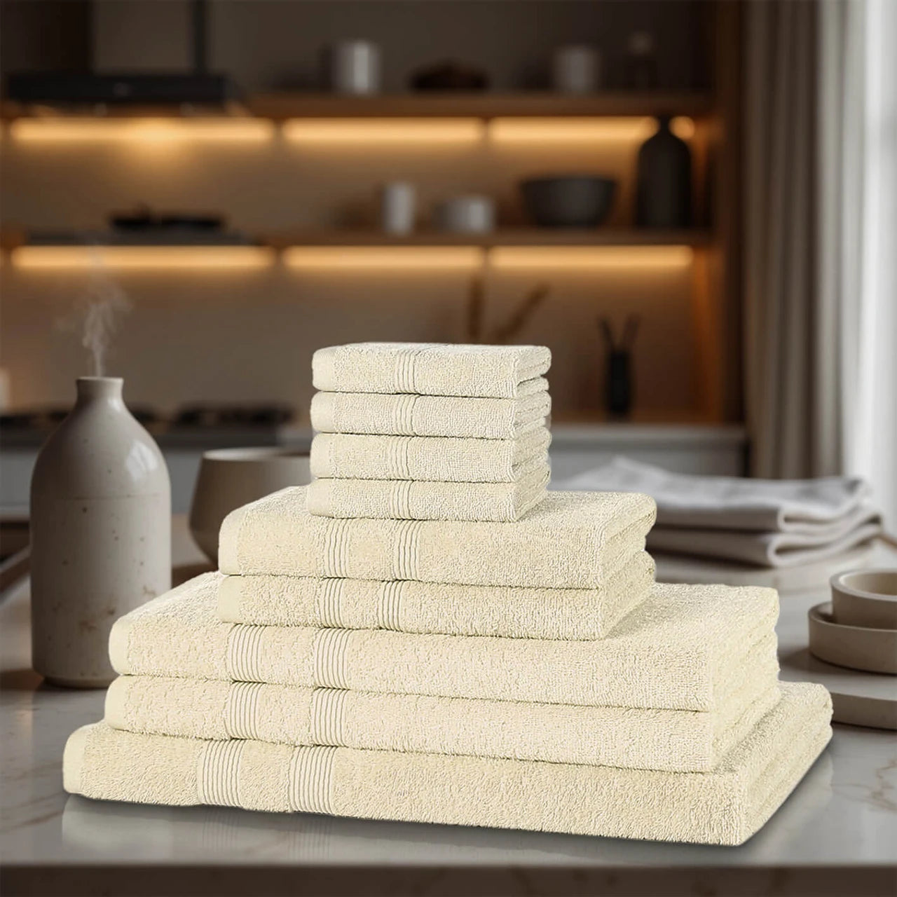 9 Piece 500GSM Luxury Cotton Towel Bale Set — 4 face cloths, 2 hand towels, 2 bath towels, 1 bath sheet available in 13 colours
