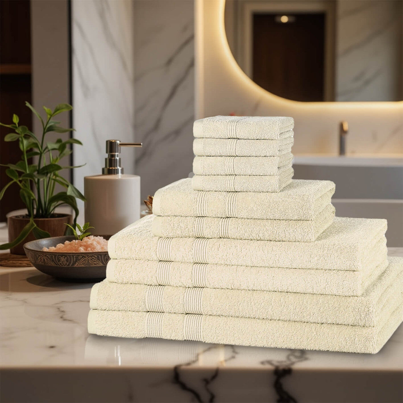 10 Piece 500GSM Luxury Cotton Towel Bale Set — 4 face cloths, 2 hand towels, 2 bath towels, 2 bath sheets in 13 colours