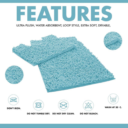2 Piece Loop Bath Mats for Bathroom - Non Slip Chenille Bath Mat Set Rugs, Extra Soft with Water Absorbent Pedestal Bathmat Shower Toilet Mat