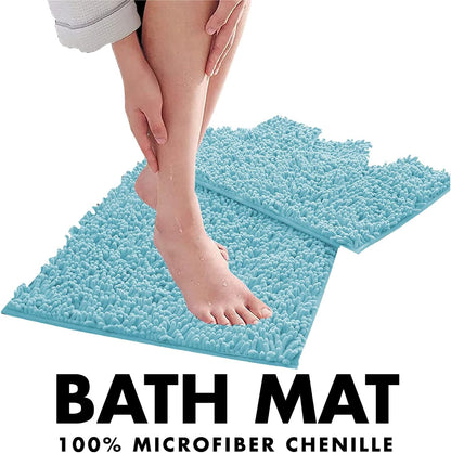 2 Piece Loop Bath Mats for Bathroom - Non Slip Chenille Bath Mat Set Rugs, Extra Soft with Water Absorbent Pedestal Bathmat Shower Toilet Mat