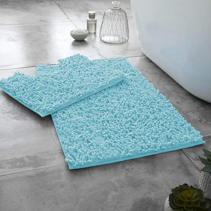 2 Piece Loop Bath Mats for Bathroom - Non Slip Chenille Bath Mat Set Rugs, Extra Soft with Water Absorbent Pedestal Bathmat Shower Toilet Mat