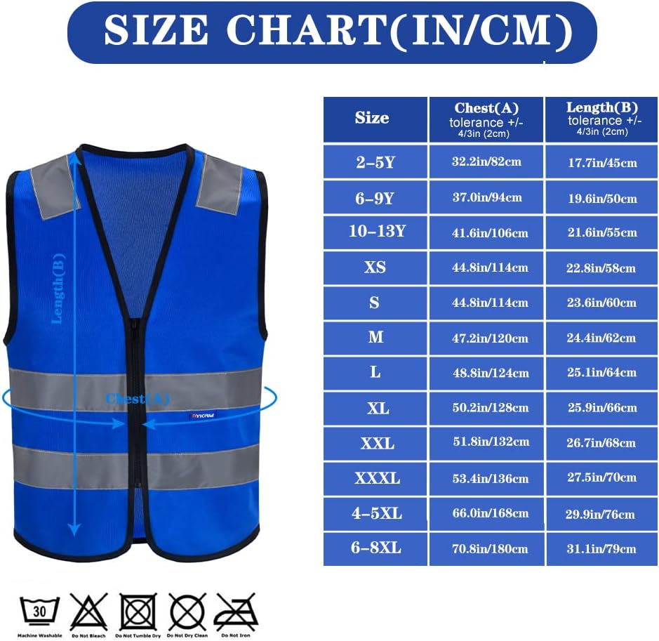 Zipped High Visibility Hi Viz Vest Waistcoat high vis Safety hi vis vest For Men's and Women's Lightweight and Comfortable Safety Vests, Standard Size Reflective Safety Vest(XXS-XXL)