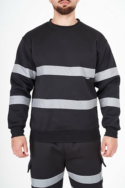 Men’s Hi Vis Work Safety Fleece Jumpers Two Tone Crew Neck Sweatshirt Security Workwear Pullover Top