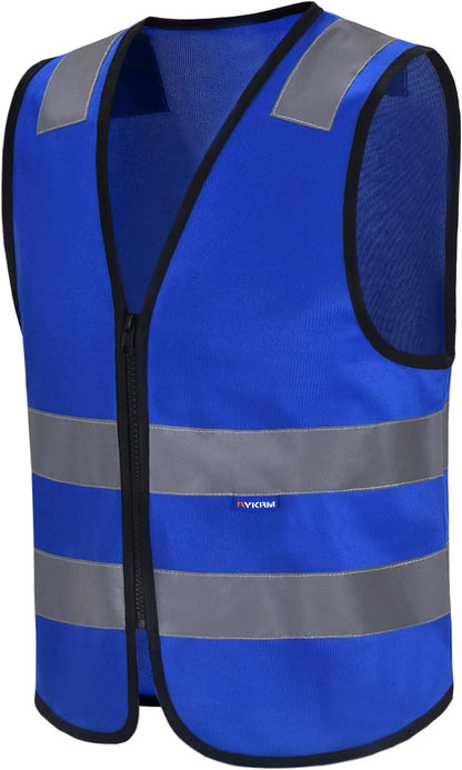 Zipped High Visibility Hi Viz Vest Waistcoat high vis Safety hi vis vest For Men's and Women's Lightweight and Comfortable Safety Vests, Standard Size Reflective Safety Vest(XXS-XXL)