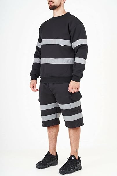 Men’s Hi Vis Work Safety Fleece Jumpers Two Tone Crew Neck Sweatshirt Security Workwear Pullover Top