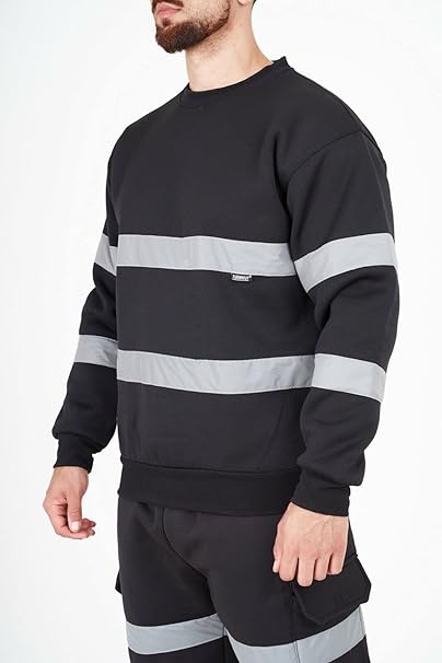 Men’s Hi Vis Work Safety Fleece Jumpers Two Tone Crew Neck Sweatshirt Security Workwear Pullover Top