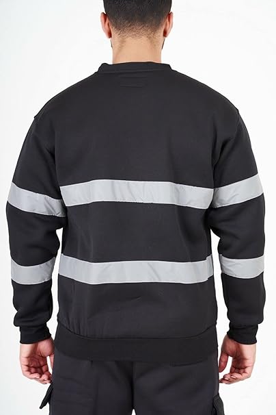 Men’s Hi Vis Work Safety Fleece Jumpers Two Tone Crew Neck Sweatshirt Security Workwear Pullover Top