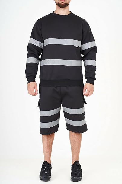 Men’s Hi Vis Work Safety Fleece Jumpers Two Tone Crew Neck Sweatshirt Security Workwear Pullover Top