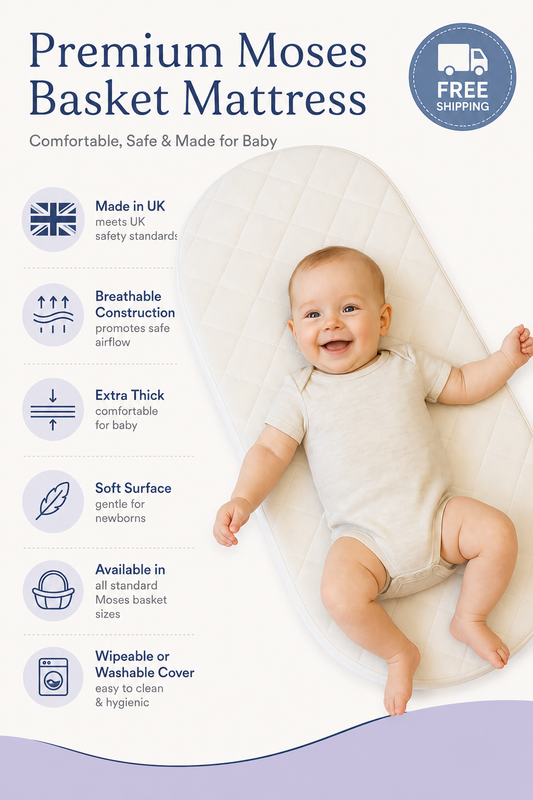 Moses Basket Pram Mattress Extra Thick – Breathable Soft Made in UK All Sizes