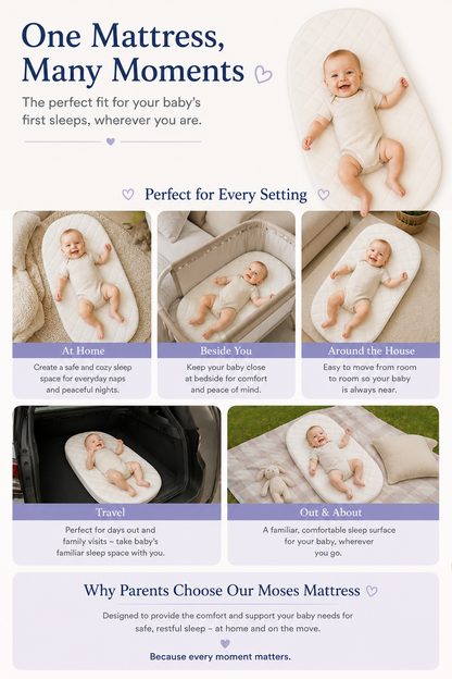 Moses Basket Pram Mattress Extra Thick – Breathable Soft Made in UK All Sizes