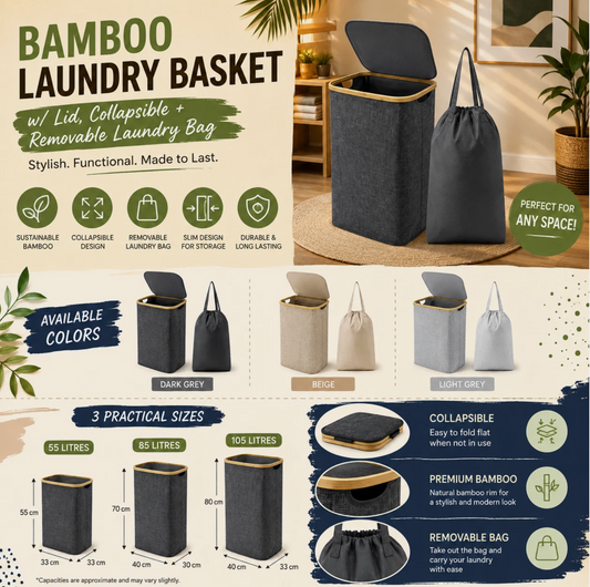 Nimora Home Bamboo Laundry Basket with Lid – Natural Clothes & Linen Storage Hamper