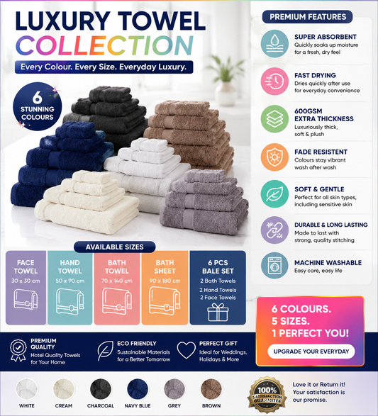 500 GSM Egyptian Cotton Luxury Towels – Super Soft Face Hand Bath Sheet