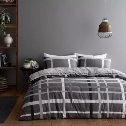 Happy Daze Stripe Duvet Quilt Cover & Pillow Case Bedding Set Grey
