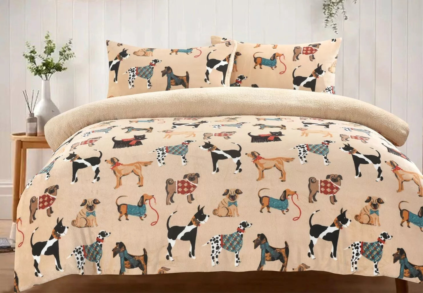 Dogs Pattern Teddy Fleece Duvet Cover Sets Super Soft Warm Winter Bedding Set NZ