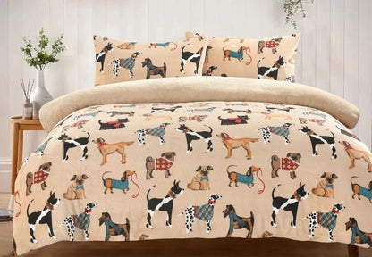 Dogs Pattern Teddy Fleece Duvet Cover Sets Super Soft Warm Winter Bedding Set NZ