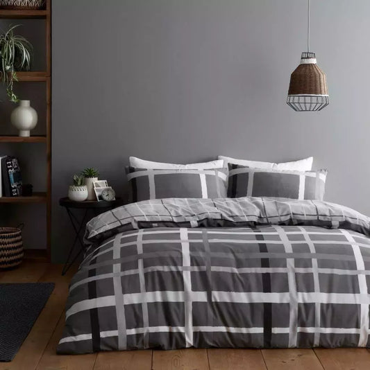 Happy Daze Stripe Duvet Quilt Cover & Pillow Case Bedding Set Grey