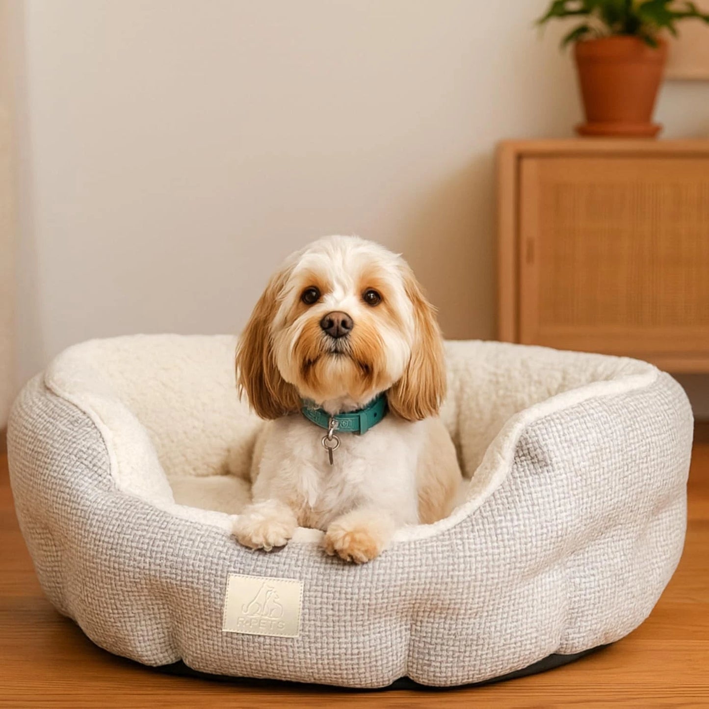 Fluffy Sherpa Calming Dog Bed – Anti-Anxiety Donut Bed for Cats, Puppies & Medium Dogs