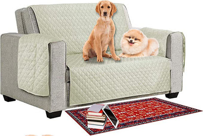 Quilted Sofa Cover Pet Dog Kids Barrier- Slipcover Reversible Furniture Protector Washable Couch Covers with Elastic Straps Anti-Slip Wrinkle Resistant