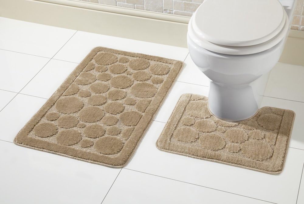 Cali Bubbles 2 Piece Bath Mat & Pedestal Set Non Slip Soft Absorbent Toilet Bathroom Mats Sets