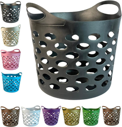 30L Plastic Laundry Basket With Handles Flexi Large Storage Round Hipster Hamper For Clothes Nursery & Home Organisation 13 Colours
