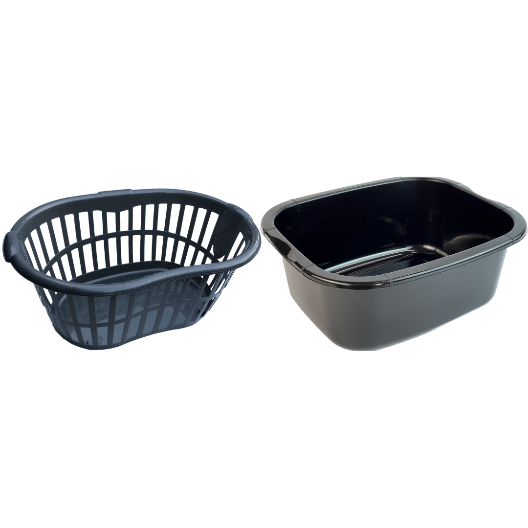34L Hipster Laundry Basket Plastic Clothes Storage Bin Hamper & 11L Wash up Bowl