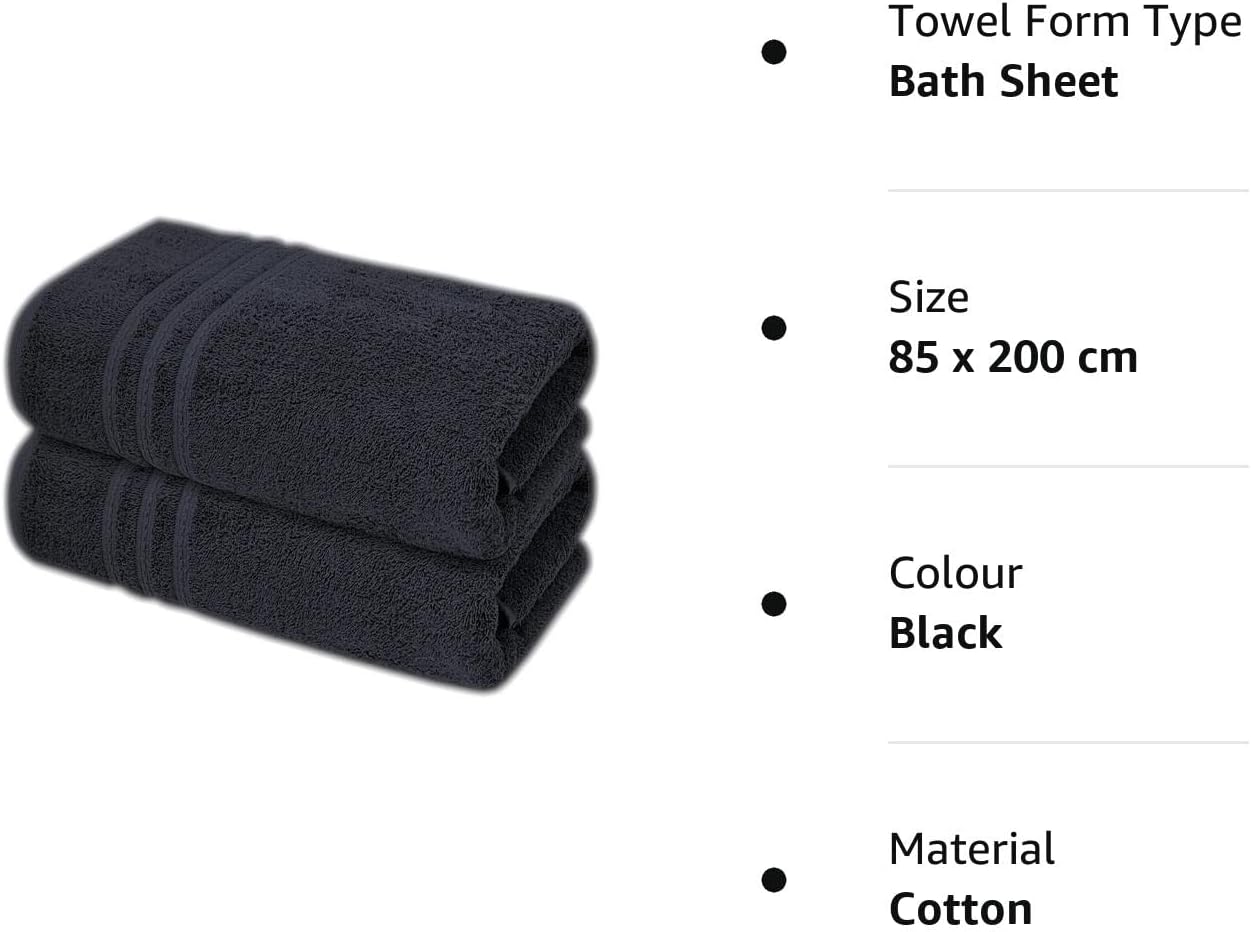 Pack of 2 Extra Large Jumbo Bath Sheets - Beach Towels 100% Cotton  Huge Size (85 x 200 cm)
