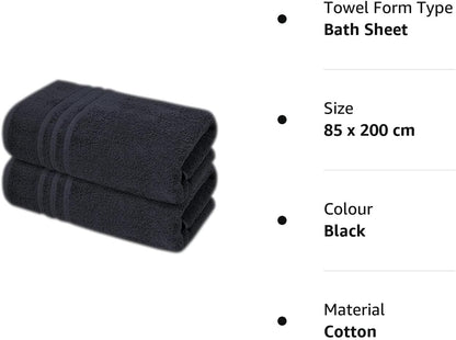 Pack of 2 Extra Large Jumbo Bath Sheets - Beach Towels 100% Cotton  Huge Size (85 x 200 cm)