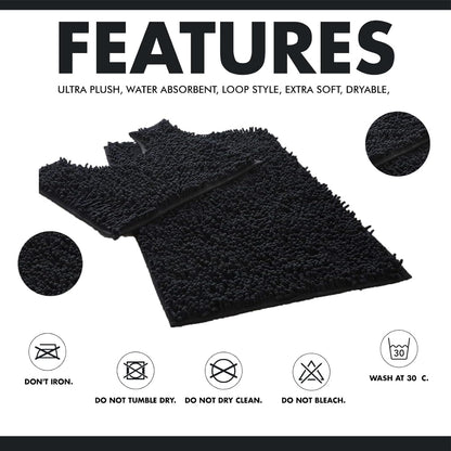 2 Piece Loop Bath Mats for Bathroom - Non Slip Chenille Bath Mat Set Rugs, Extra Soft with Water Absorbent Pedestal Bathmat Shower Toilet Mat