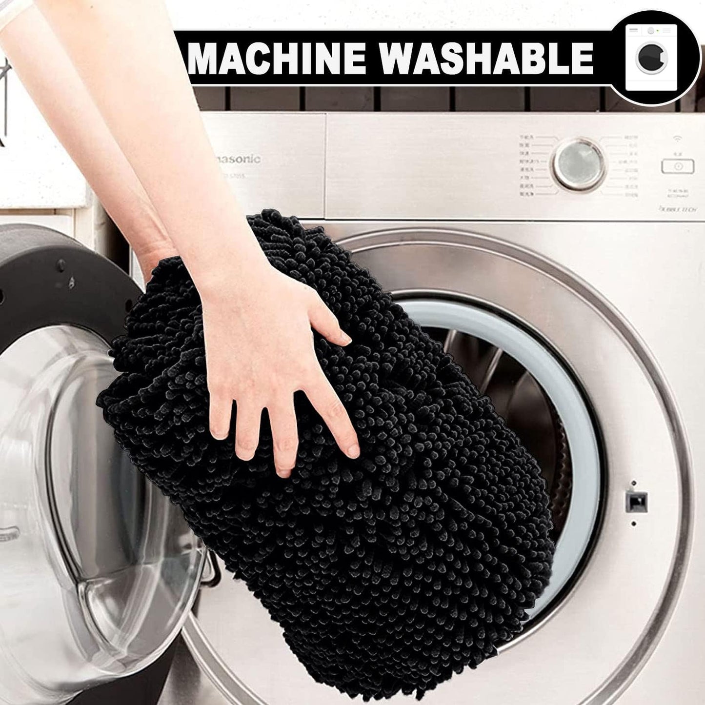 2 Piece Loop Bath Mats for Bathroom - Non Slip Chenille Bath Mat Set Rugs, Extra Soft with Water Absorbent Pedestal Bathmat Shower Toilet Mat