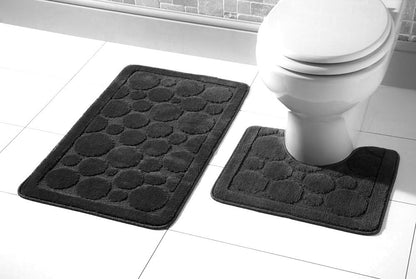 Cali Bubbles 2 Piece Bath Mat & Pedestal Set Non Slip Soft Absorbent Toilet Bathroom Mats Sets